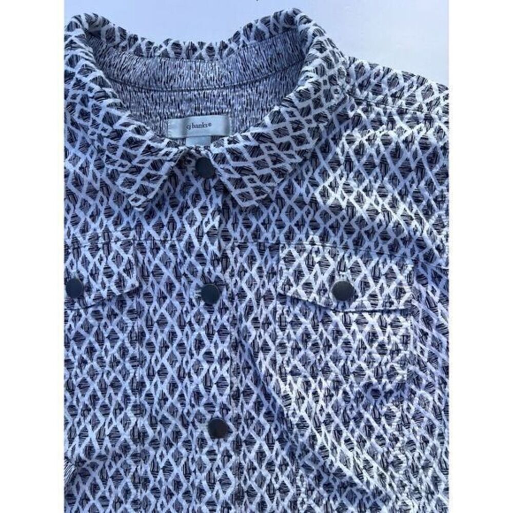 Womens Jacket Size 3X CJ Banks Blue White Diamonds Snap Front Stretchy Dressy